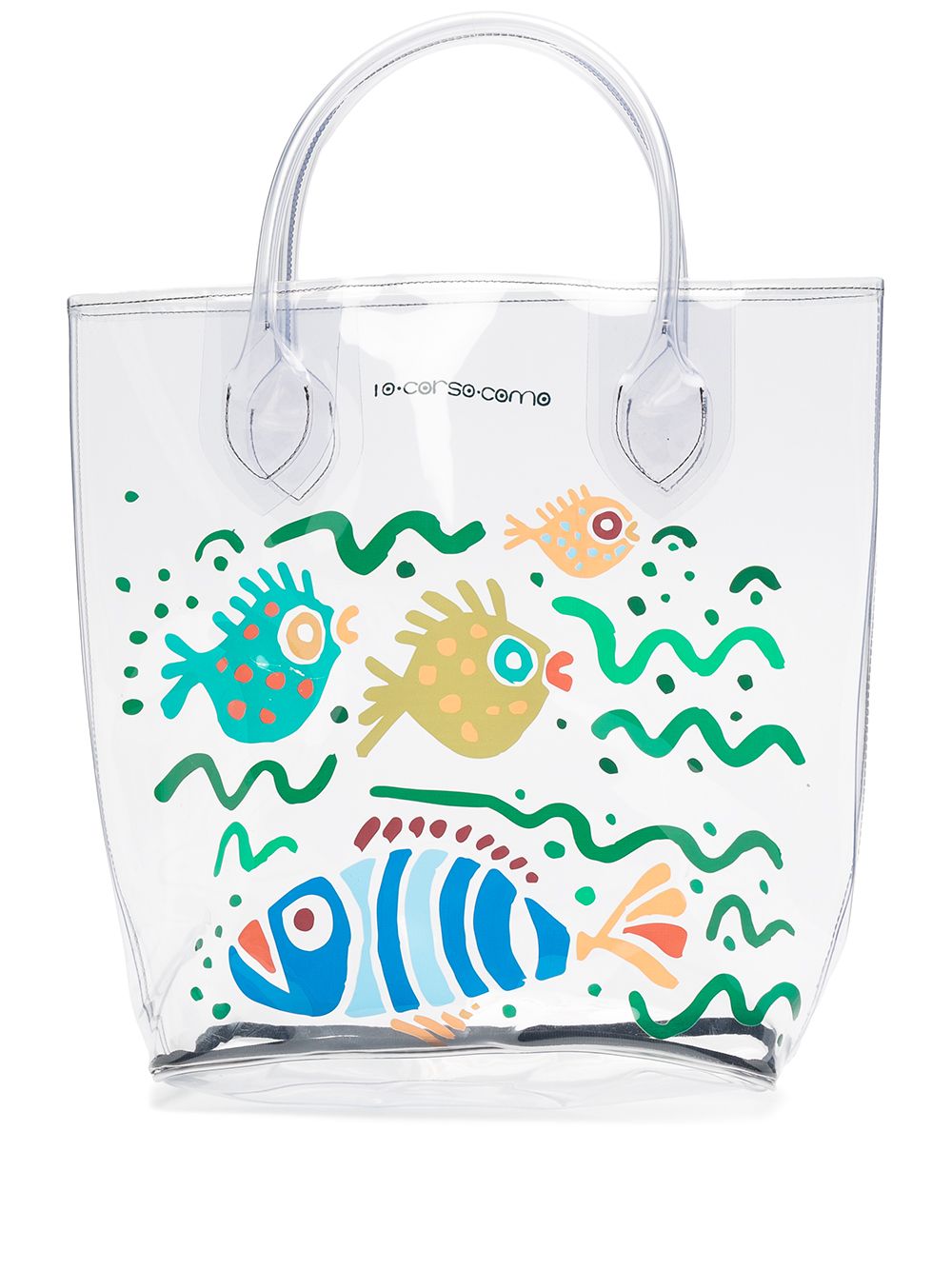 10 CORSO COMO large fish-print transparent tote bag - White von 10 CORSO COMO