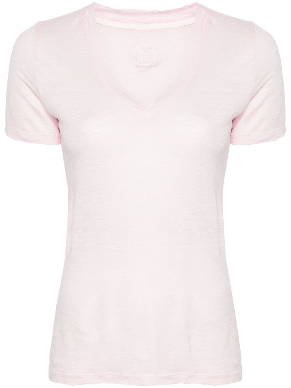 120% Lino V-neck linen T-shirt - Pink von 120% Lino