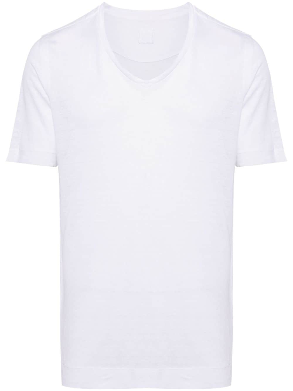 120% Lino V-neck linen T-shirt - White von 120% Lino