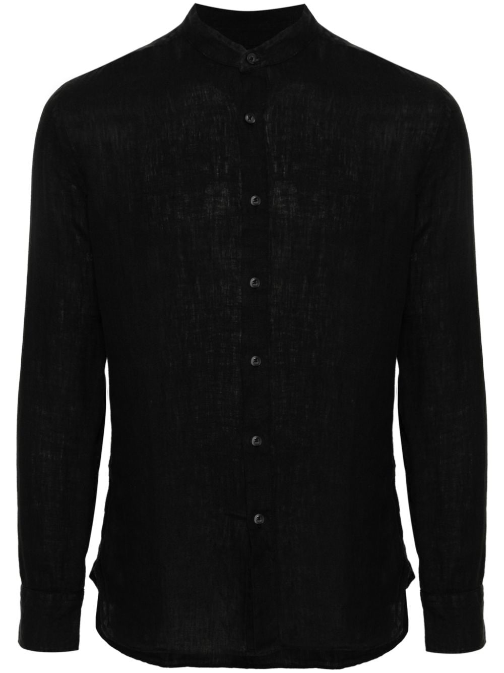 120% Lino band-collar linen shirt - Black von 120% Lino
