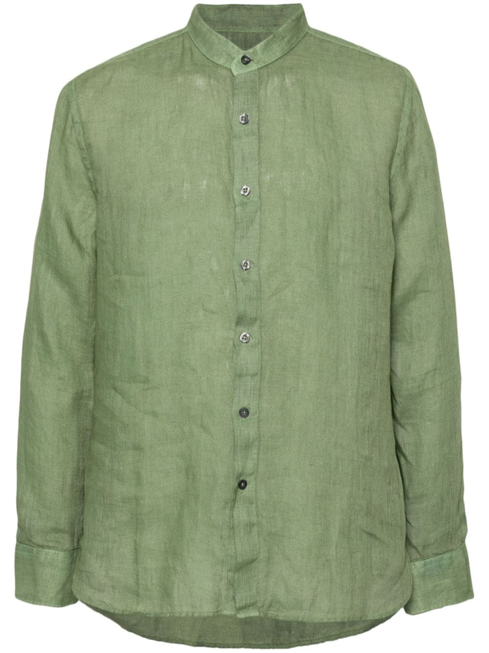120% Lino band-collar linen shirt - Green von 120% Lino