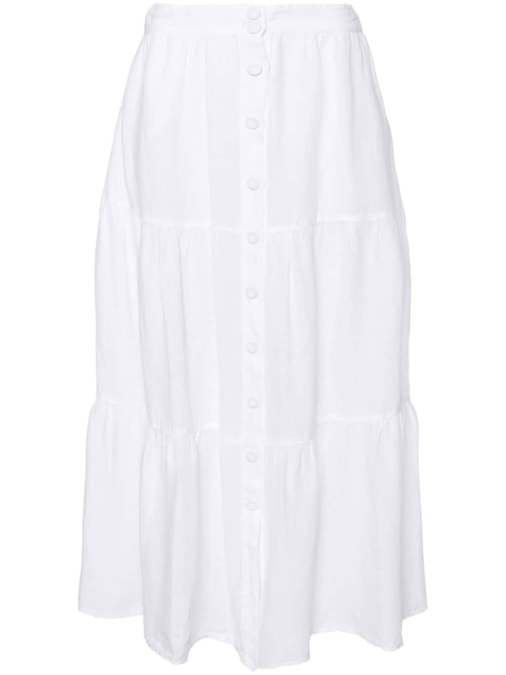 120% Lino tiered linen midi skirt - White von 120% Lino