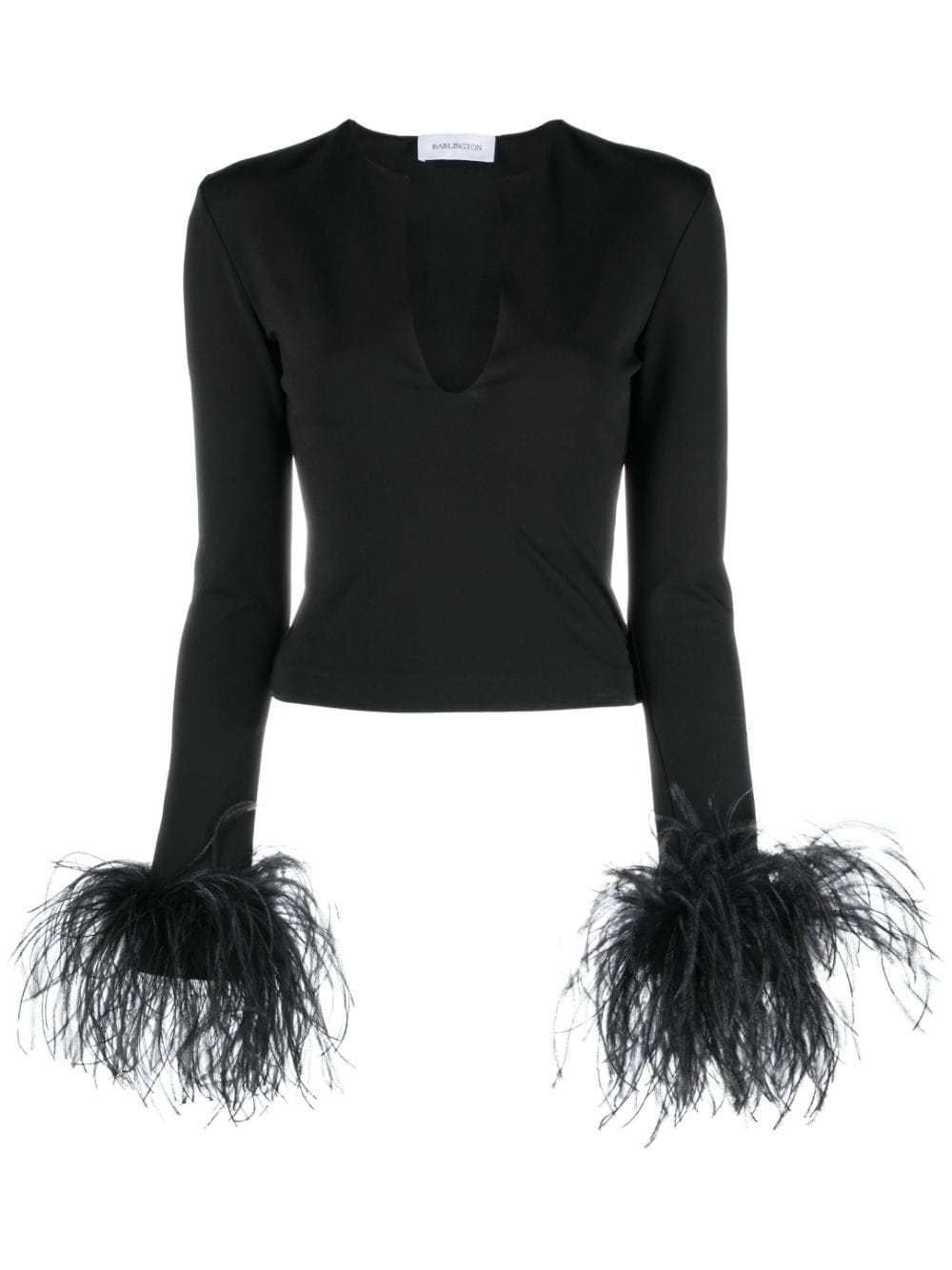 16Arlington plunge-neck feather-trim top - Black von 16Arlington