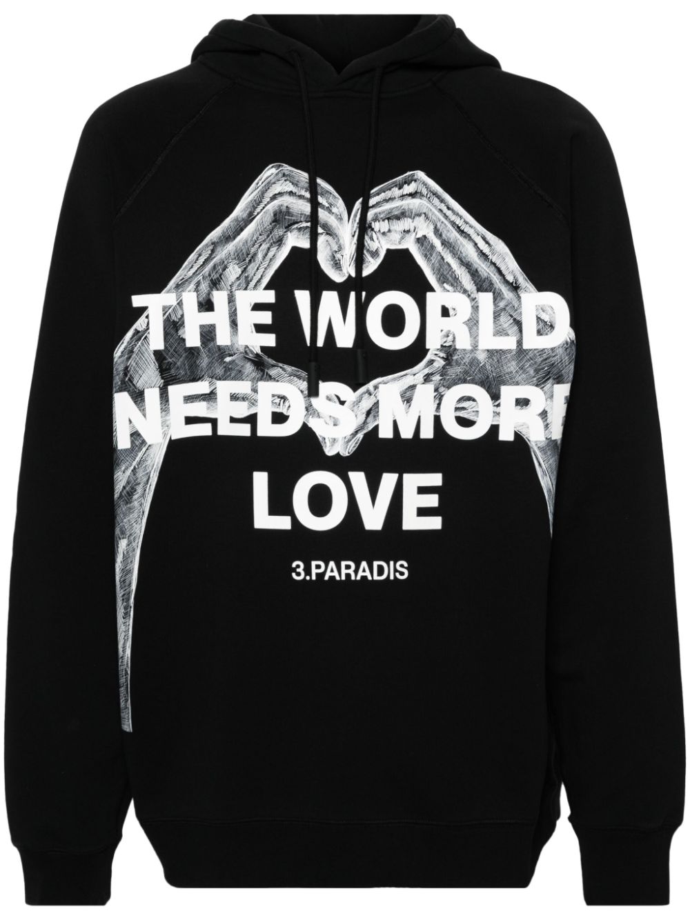 3PARADIS 'TWNML' Hands & Heart cotton hoodie - Black von 3PARADIS