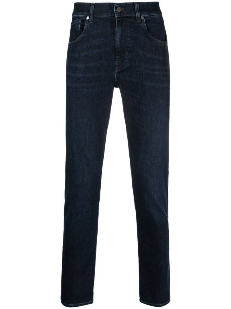 7 For All Mankind logo-appliqué whiskering-effect slim-cut jeans - Blue von 7 For All Mankind