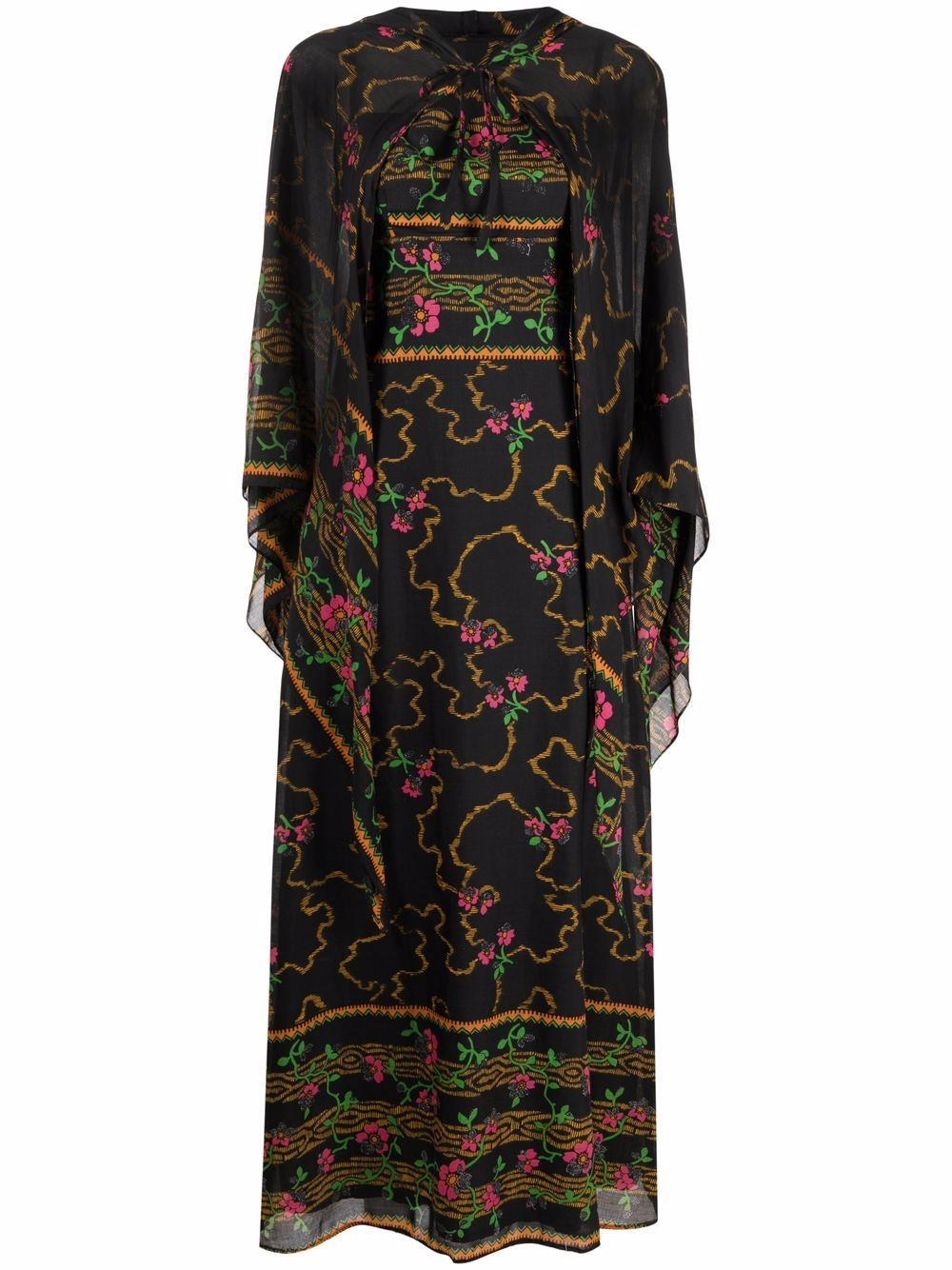 A.N.G.E.L.O. Vintage Cult 1970s floral-print dress and cape set - Black von A.N.G.E.L.O. Vintage Cult