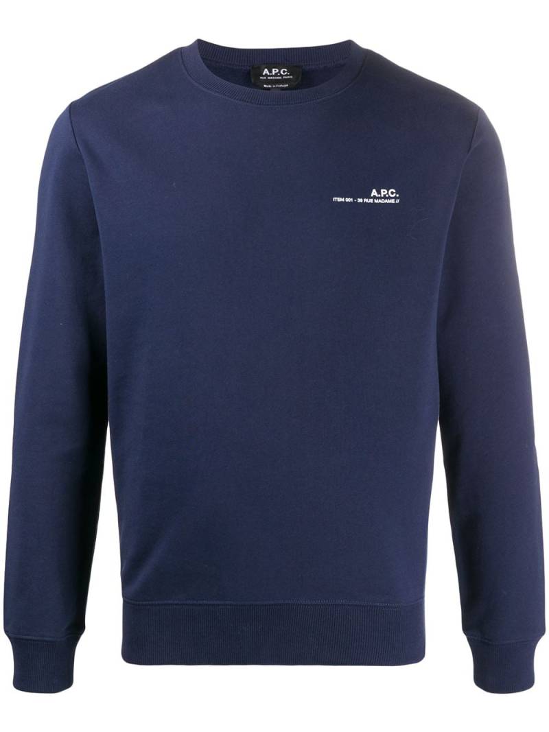 A.P.C. Item logo-print cotton sweatshirt - Blue von A.P.C.