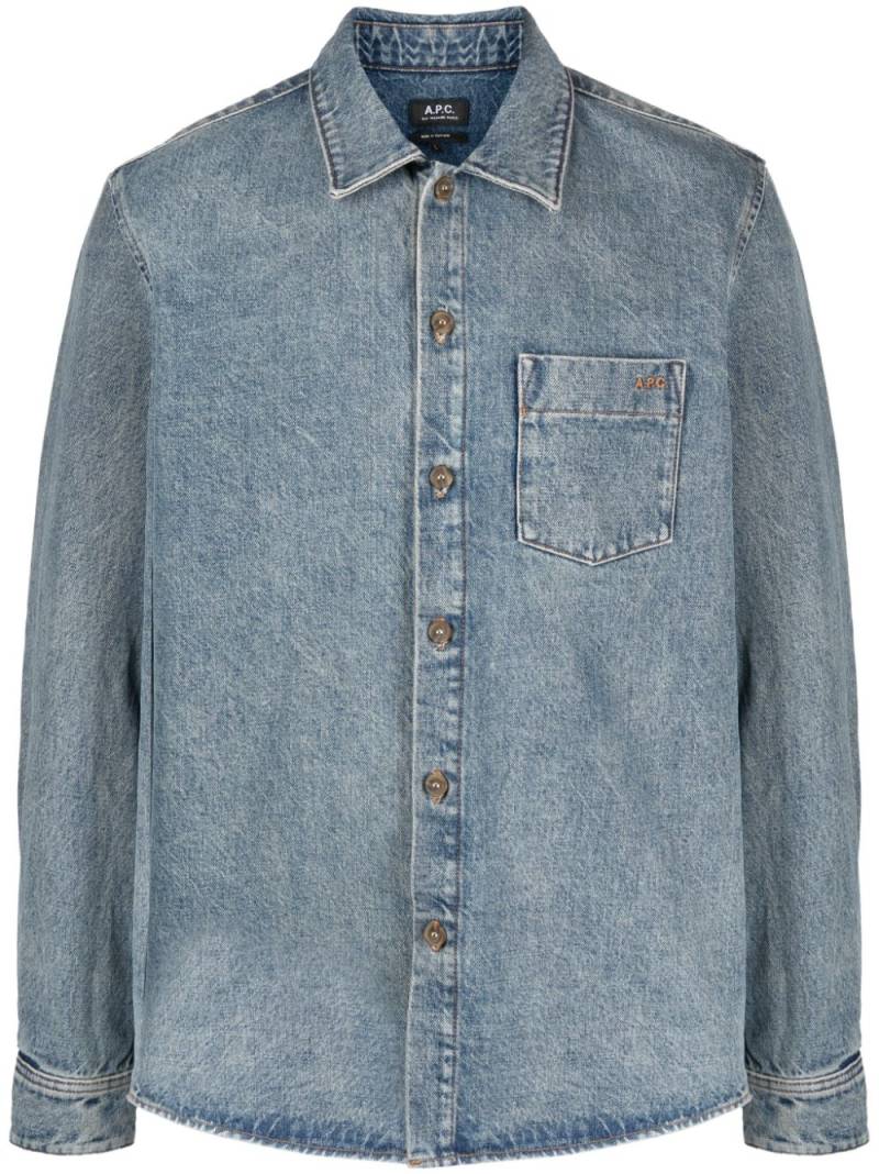 A.P.C. Vittorio Brodée Poitrine denim shirt - Blue von A.P.C.