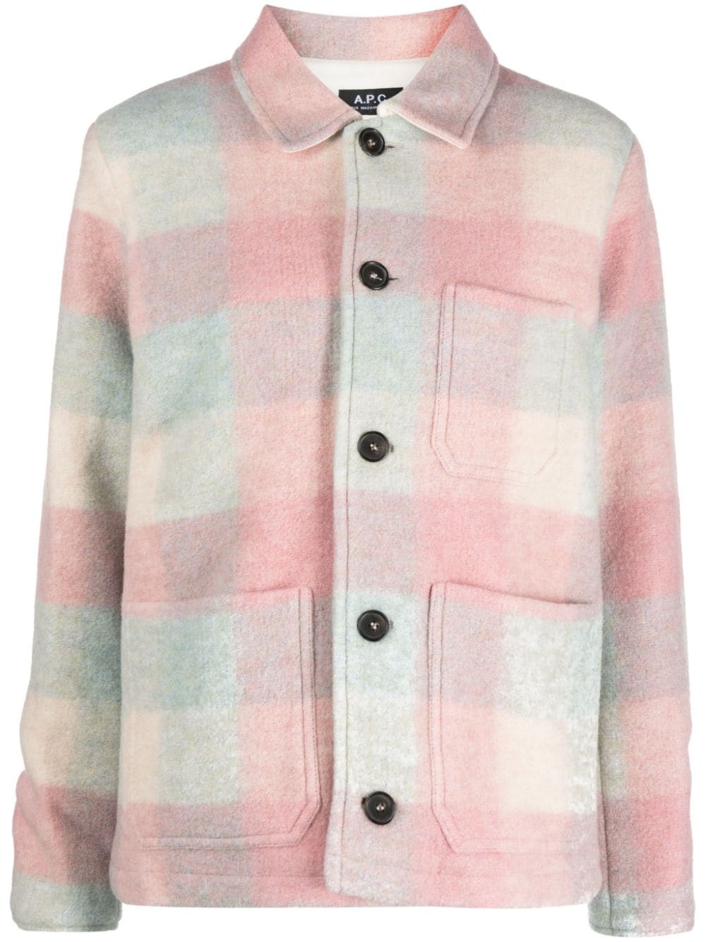 A.P.C. check-pattern wool-blend shirt jacket - Pink von A.P.C.