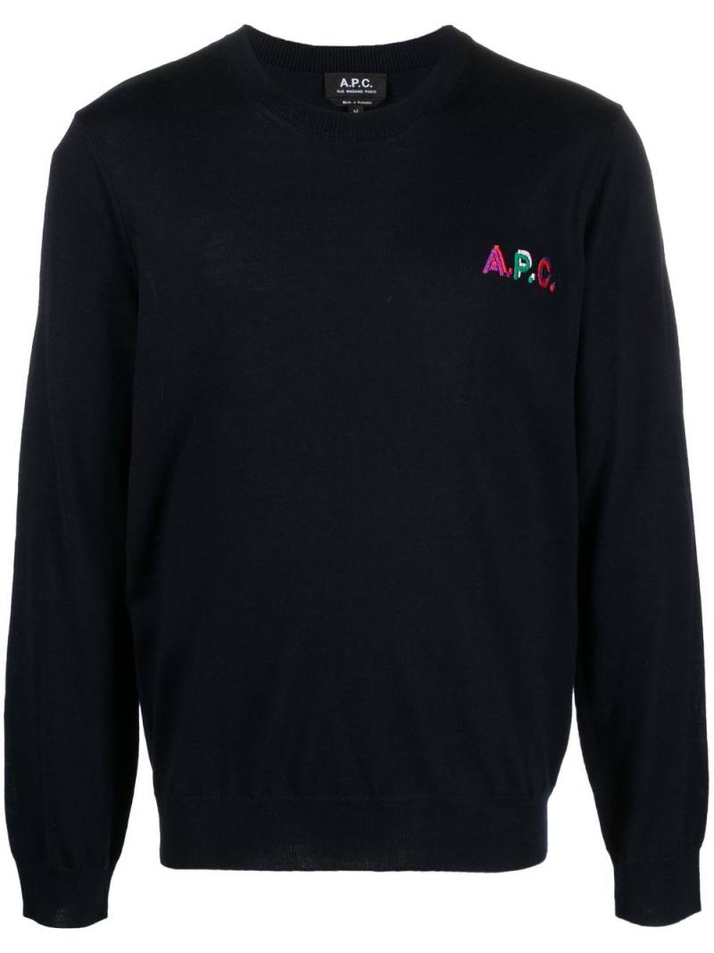 A.P.C. embroidered logo wool-blend sweatshirt - Blue von A.P.C.
