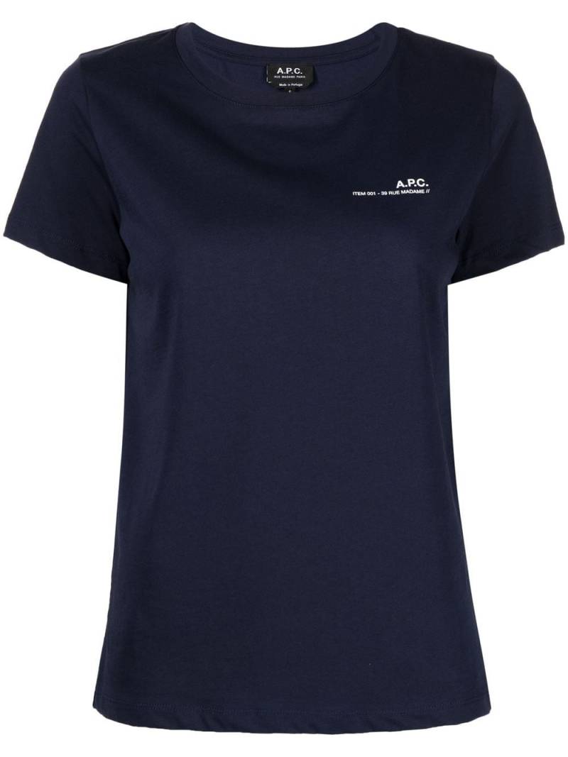 A.P.C. logo crew-neck T-shirt - Blue von A.P.C.