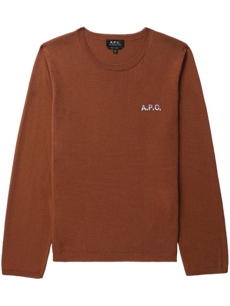 A.P.C. logo-embroidered cotton jumper - Brown von A.P.C.