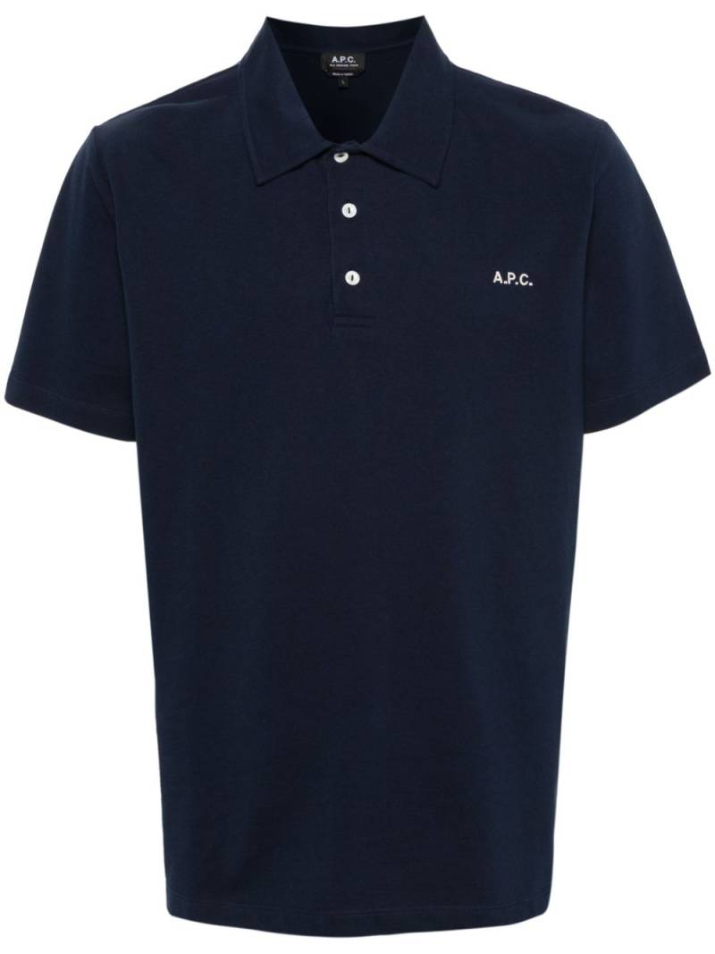 A.P.C. logo-embroidered cotton polo shirt - Blue von A.P.C.