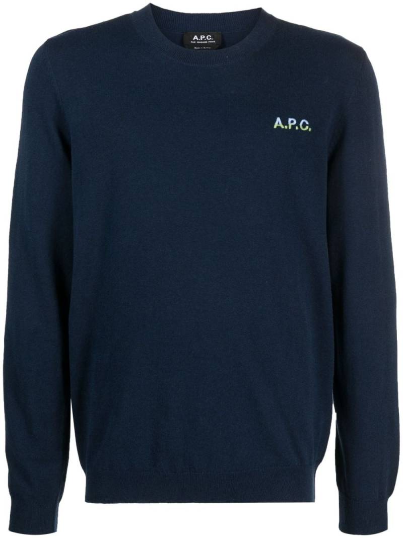 A.P.C. Alois logo-embroidered fine-knit jumper - Blue von A.P.C.