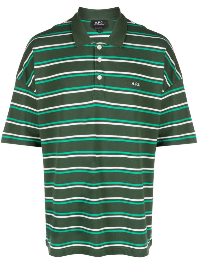 A.P.C. logo-embroidered striped polo shirt - Green von A.P.C.