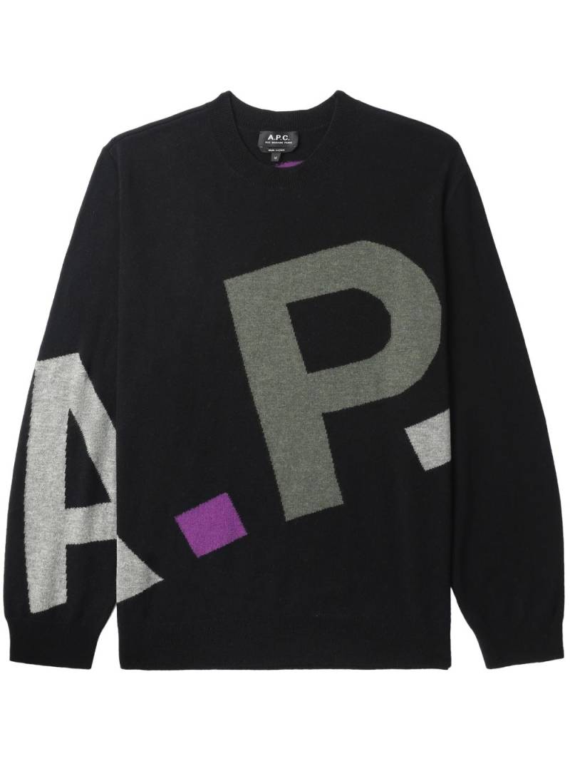 A.P.C. logo-intarsia merino-wool sweater - Black von A.P.C.