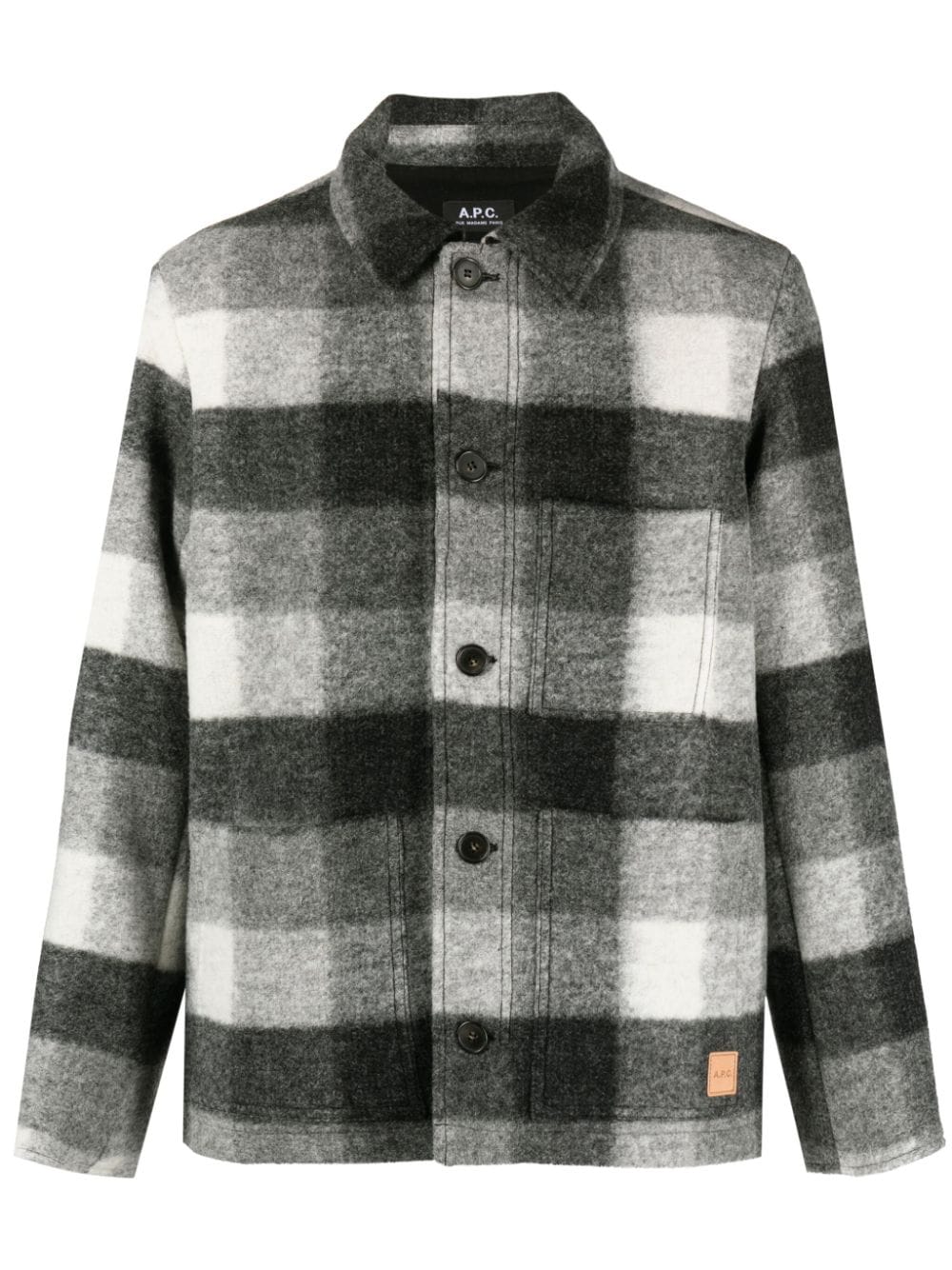 A.P.C. logo-patch checkered shirt jacket - Grey von A.P.C.