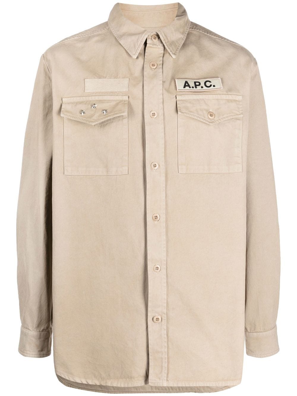 A.P.C. logo-patch shirt jacket - Neutrals von A.P.C.