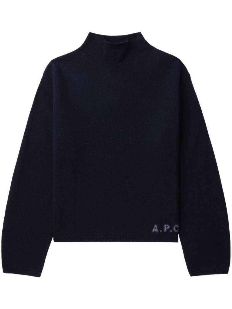 A.P.C. logo-print virgin-wool jumper - Blue von A.P.C.