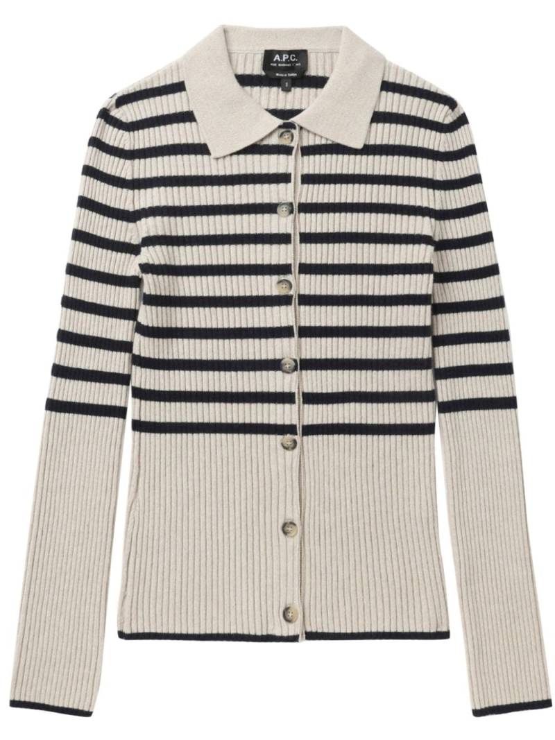 A.P.C. striped ribbed-knit cardigan - White von A.P.C.