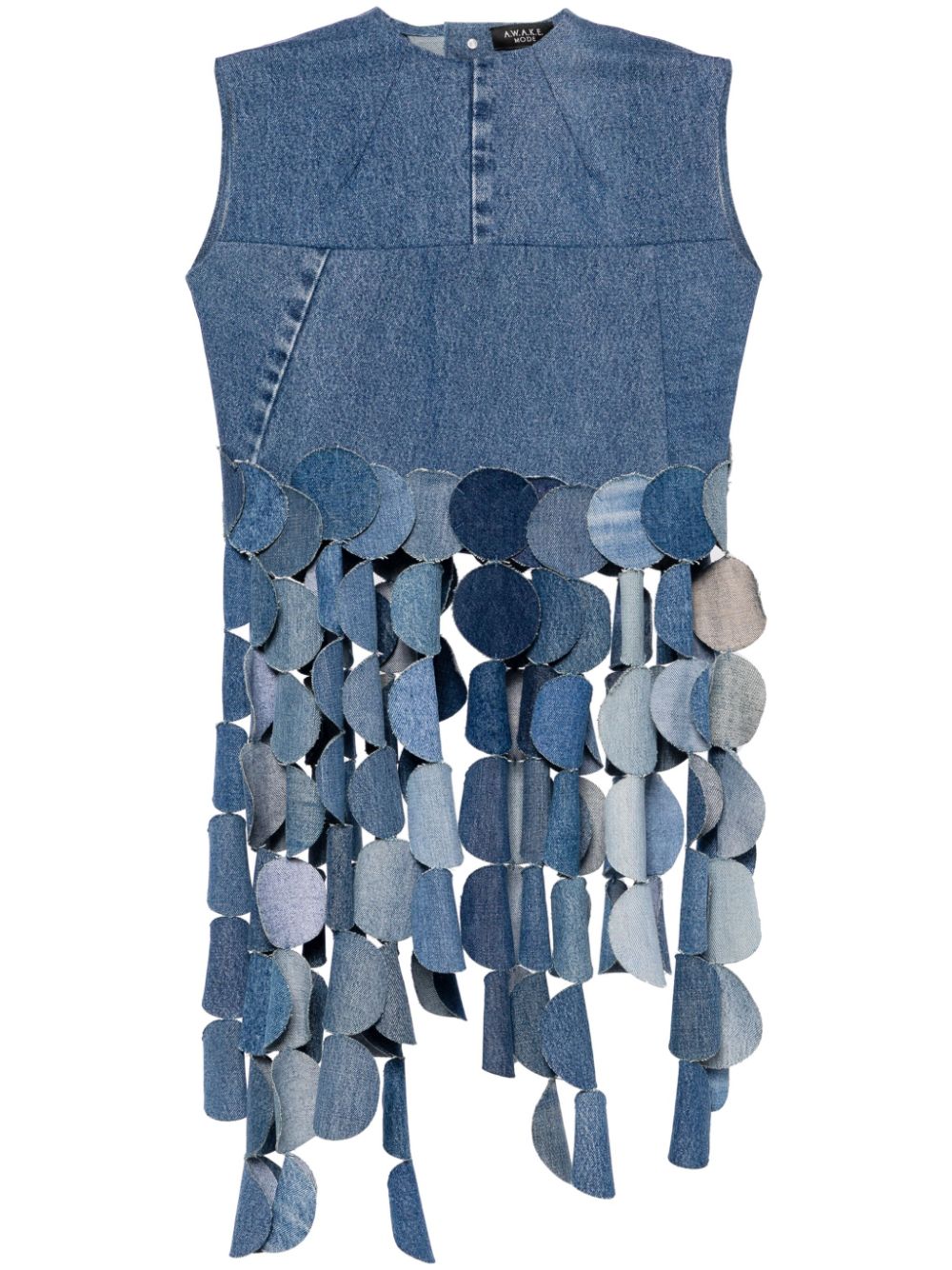 A.W.A.K.E. Mode Upcycled disc-fringed denim top - Blue von A.W.A.K.E. Mode