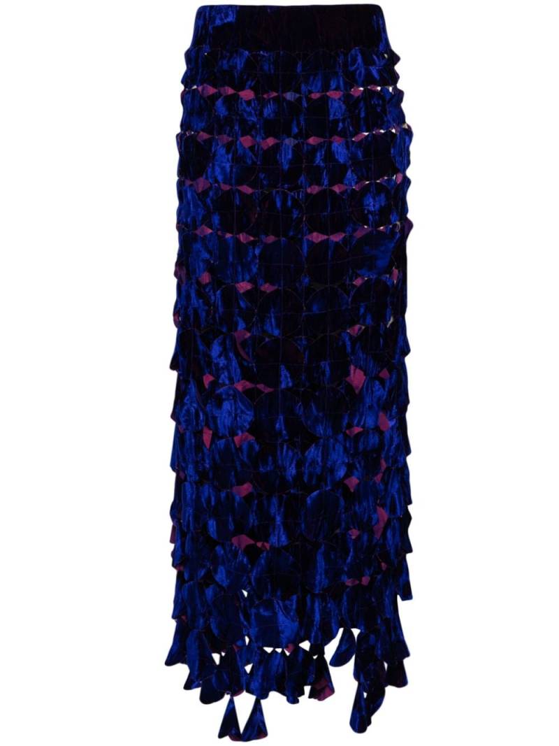 A.W.A.K.E. Mode laser-cut velvet disc maxi skirt - Blue von A.W.A.K.E. Mode