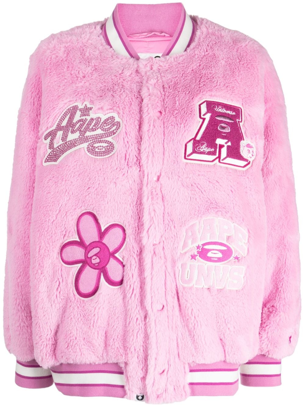 AAPE BY *A BATHING APE® appliqué-detail faux-fur bomber jacket - Pink von AAPE BY *A BATHING APE®