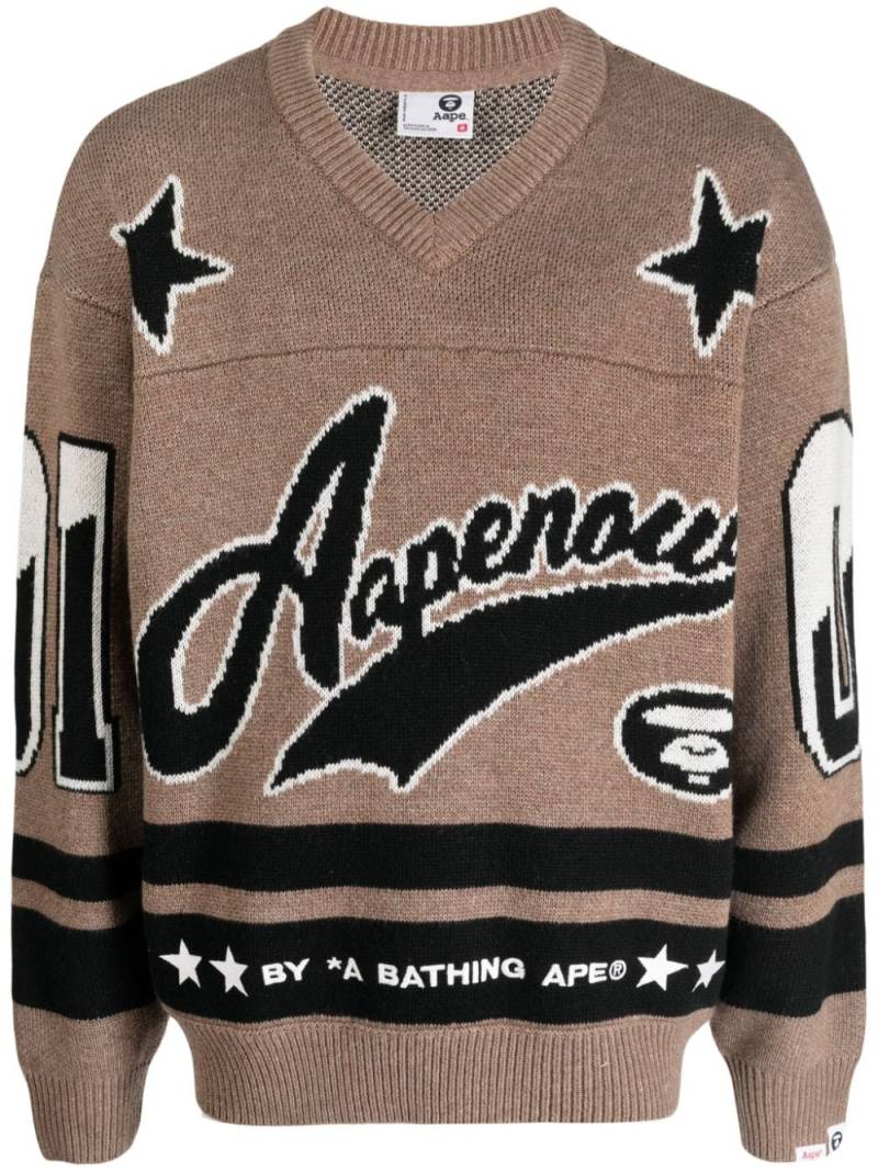 AAPE BY *A BATHING APE® intarsia-knit V-neck jumper - Brown von AAPE BY *A BATHING APE®