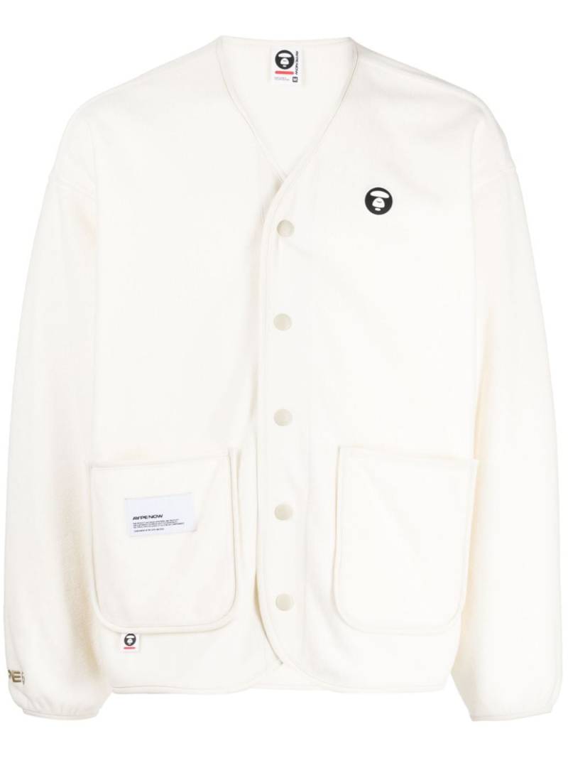 AAPE BY *A BATHING APE® logo-appliqué V-neck cardigan - Neutrals von AAPE BY *A BATHING APE®