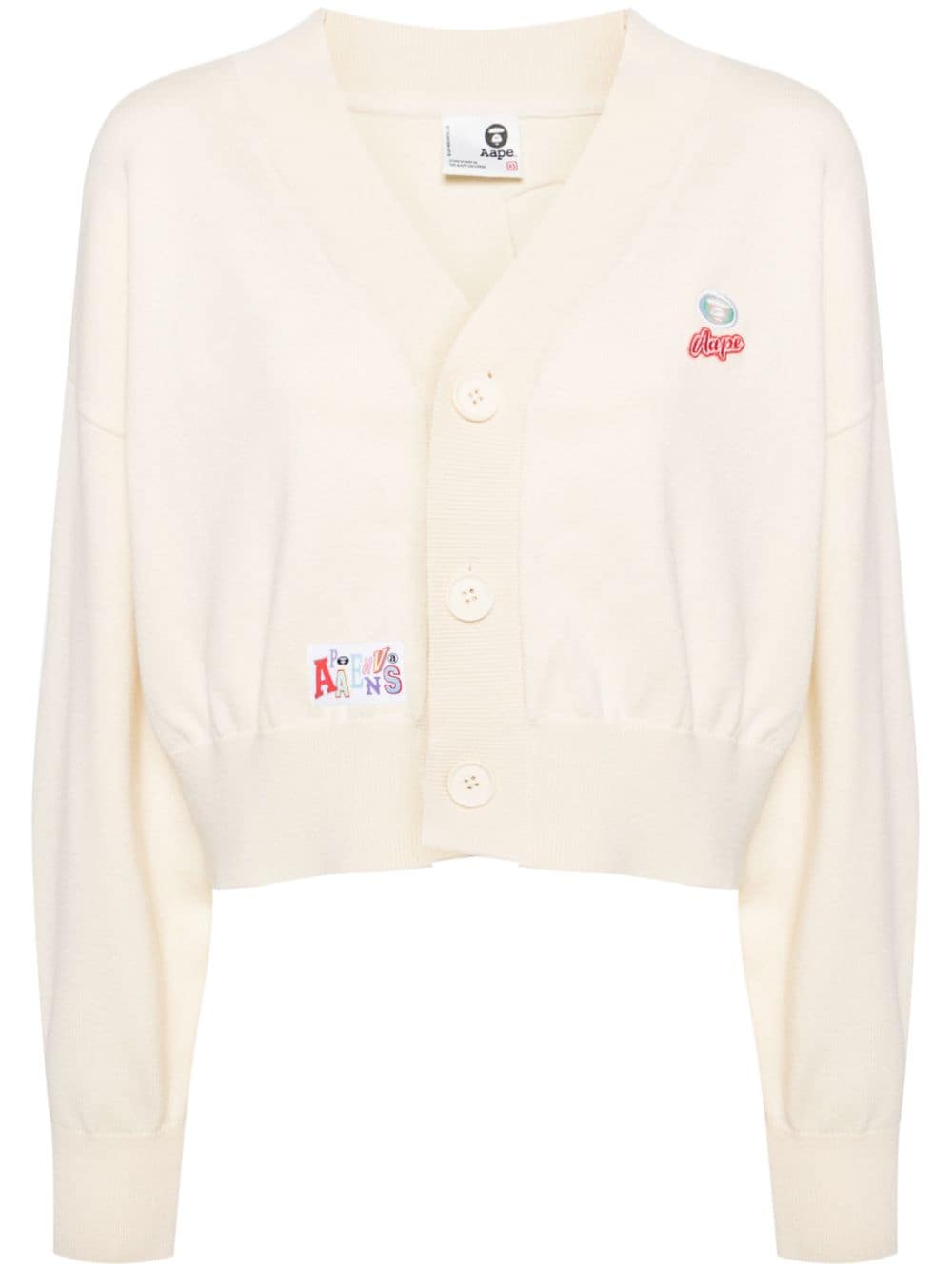 AAPE BY *A BATHING APE® logo-appliqué V-neck cardigan - Neutrals von AAPE BY *A BATHING APE®