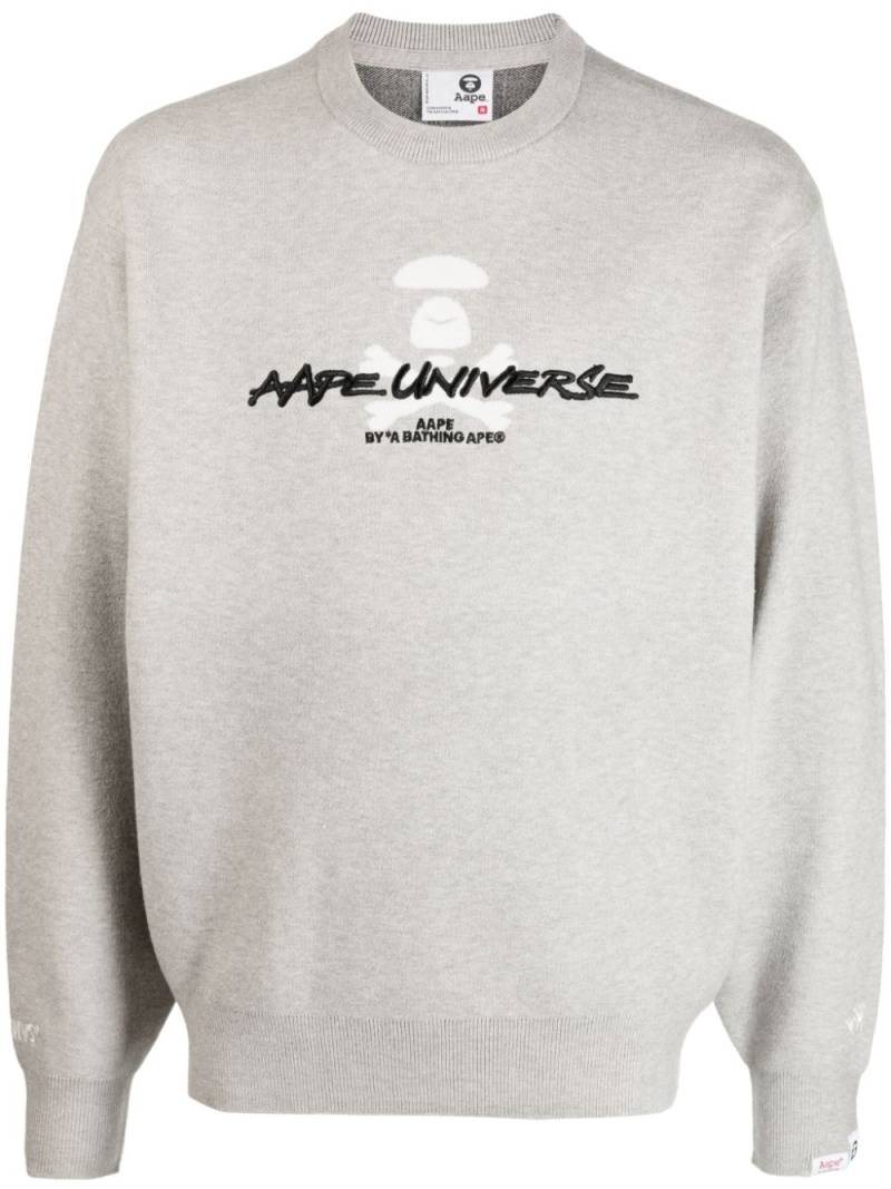 AAPE BY *A BATHING APE® logo-embroidered mélange-effect jumper - Grey von AAPE BY *A BATHING APE®