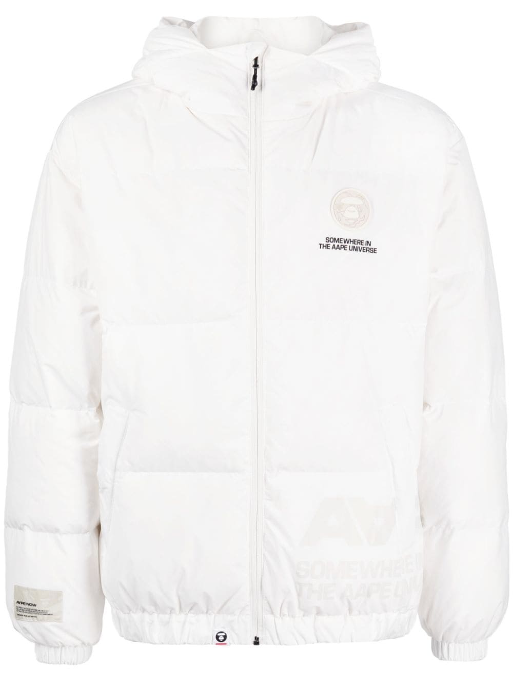 AAPE BY *A BATHING APE® slogan-print hooded padded jacket - White von AAPE BY *A BATHING APE®
