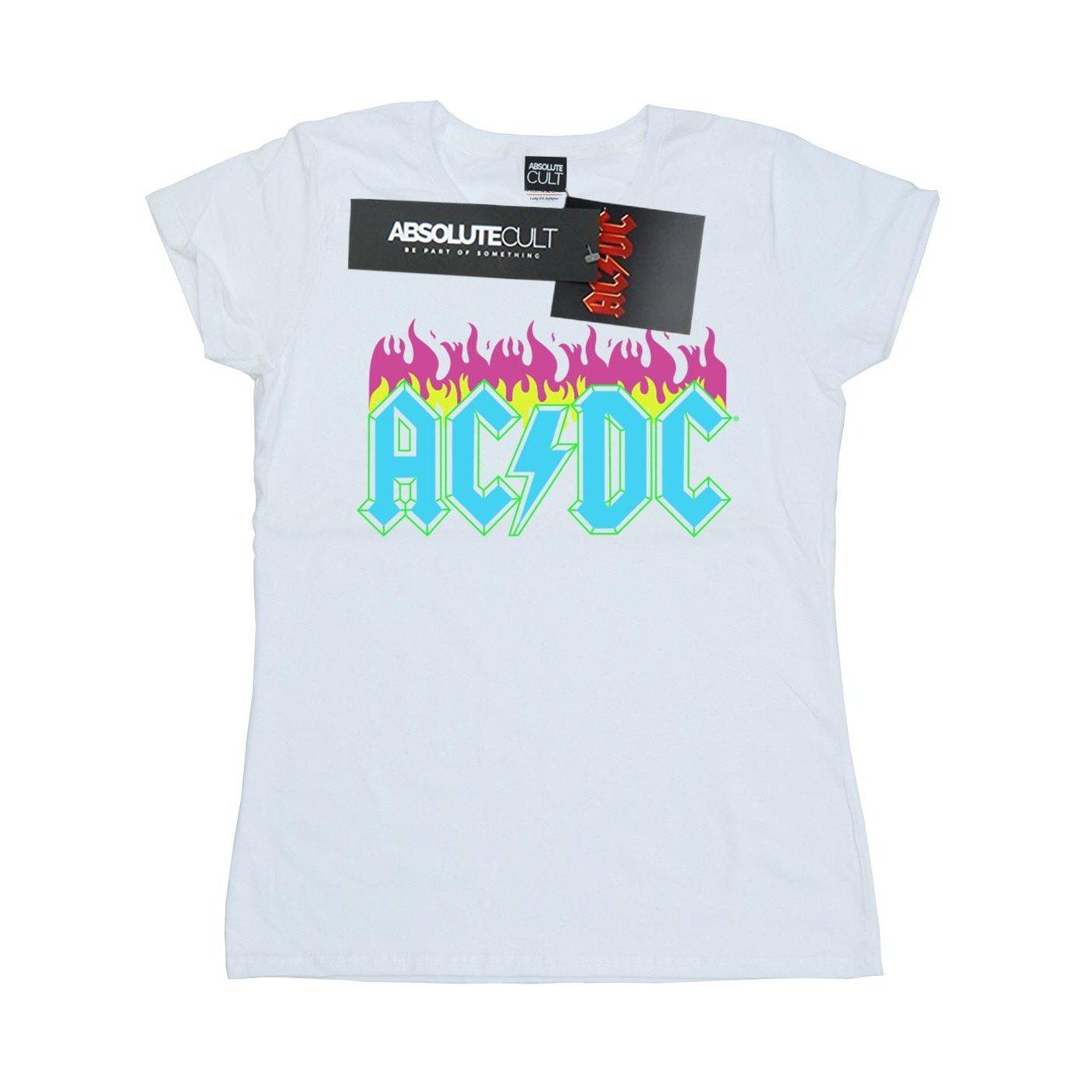 Acdc Neon Flames Tshirt Damen Weiss S von AC/DC