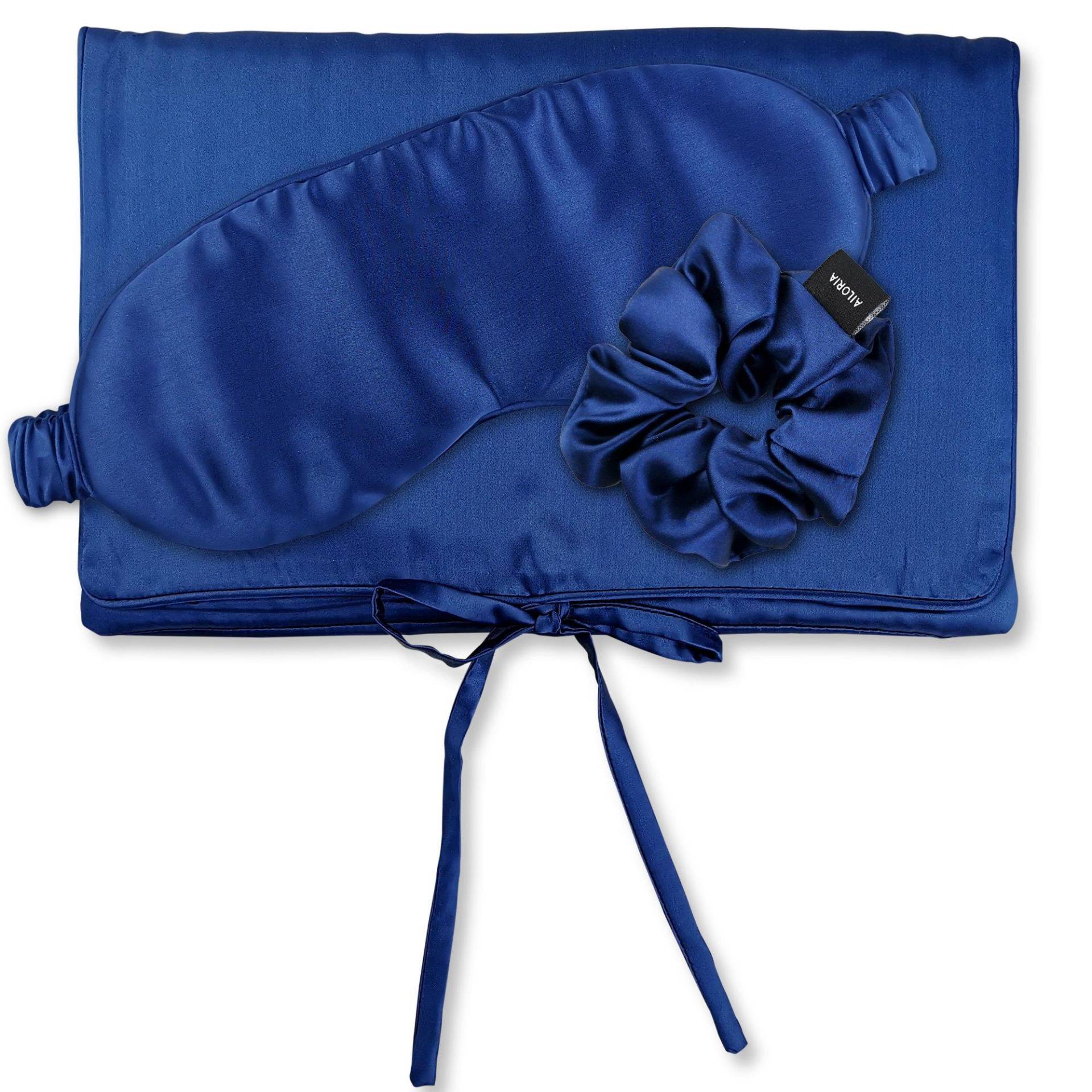 Travel Set Beauty M Tasche, Schlafmaske & Scrunchie M Aus Seide Damen blau M von AILORIA