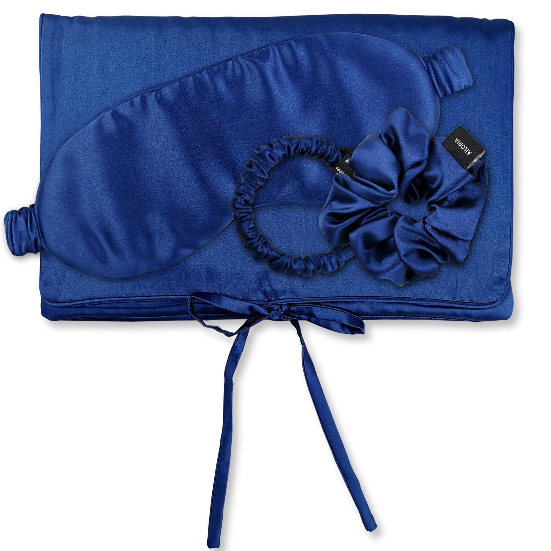 Travel Set Hair Tasche, Schlafmaske, Scrunchie S & Scrunchie M Aus Seide Damen blau ONE SIZE von AILORIA