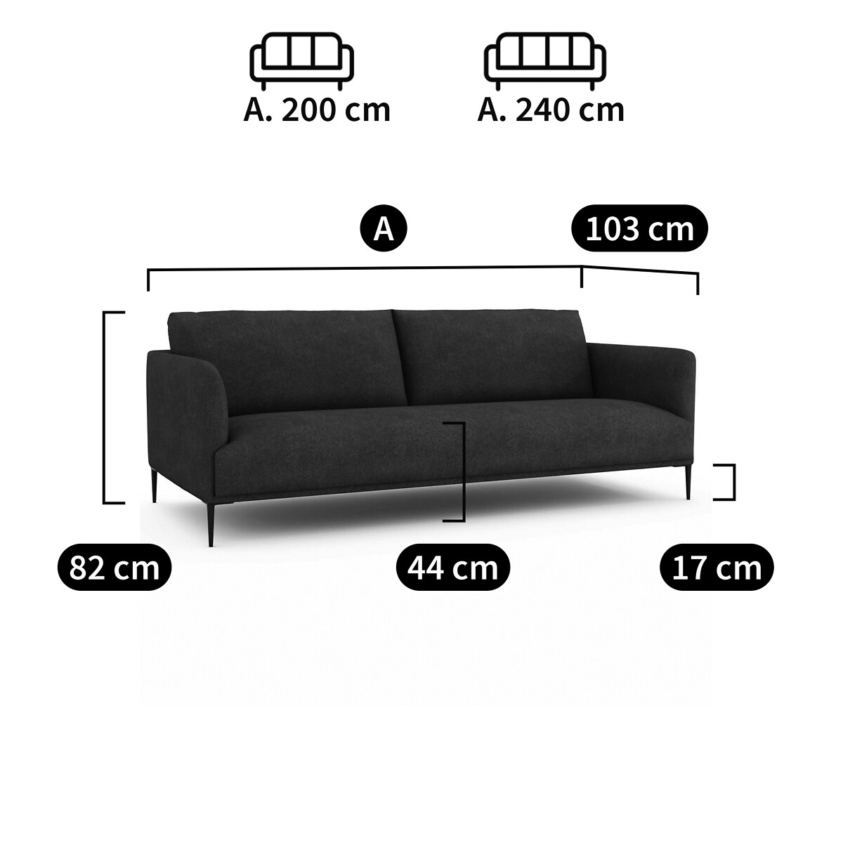 Sofa Oscar, Natté meliert, Design by E. Gallina von AM.PM