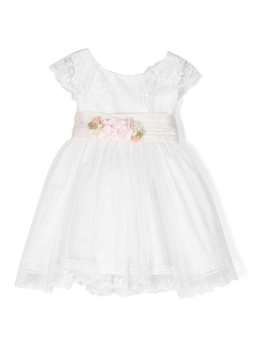 AMAYA floral-appliqué belted lace dress - White von AMAYA