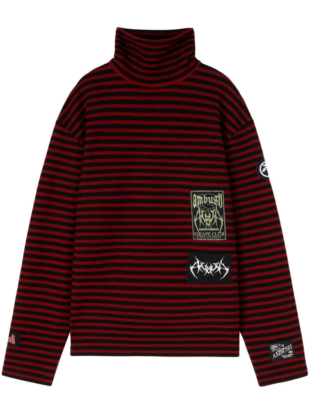 AMBUSH logo-patchwork striped turtleneck jumper - Red von AMBUSH