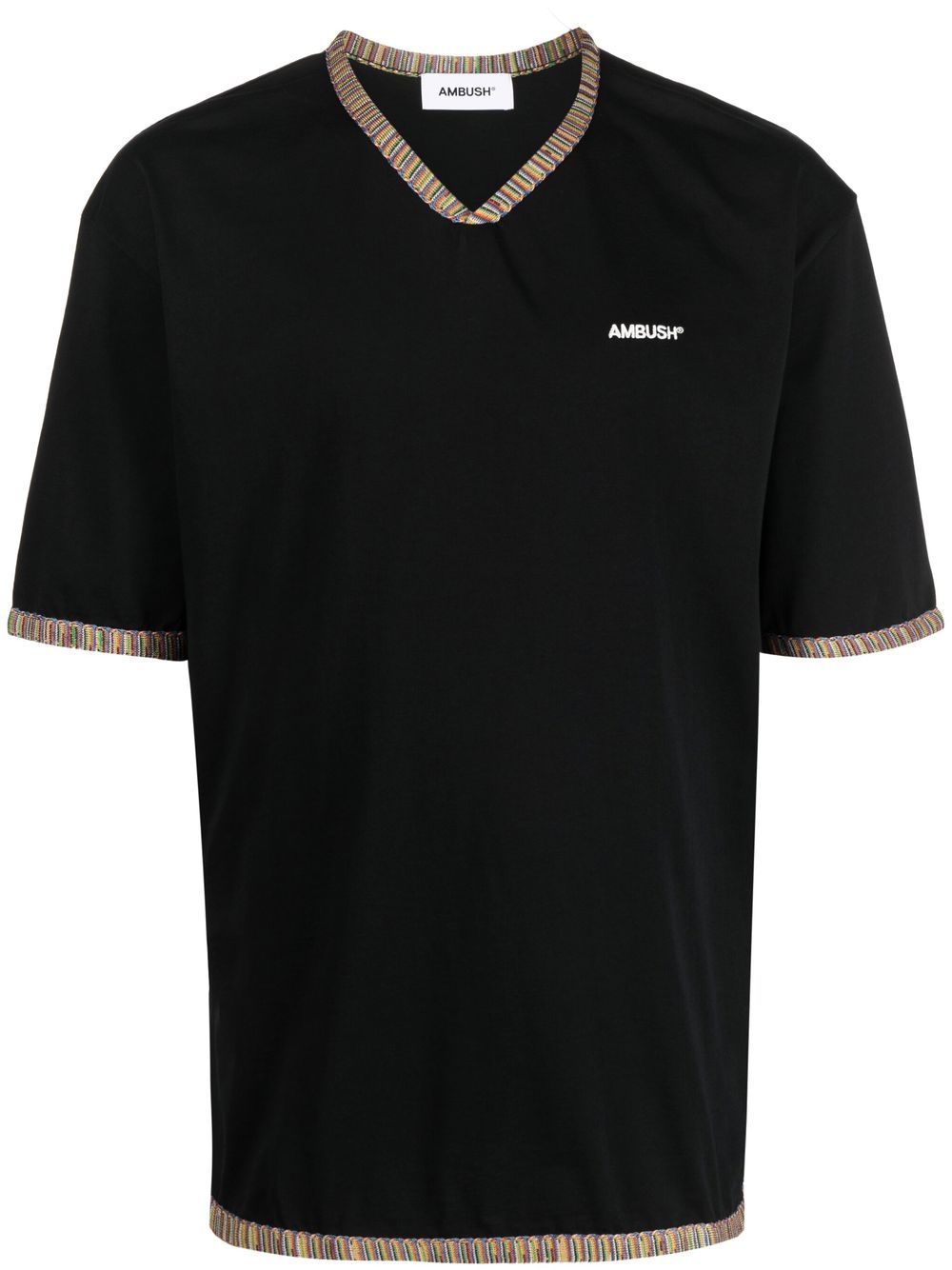 AMBUSH stripe-trimmed V-neck T-shirt - Black von AMBUSH