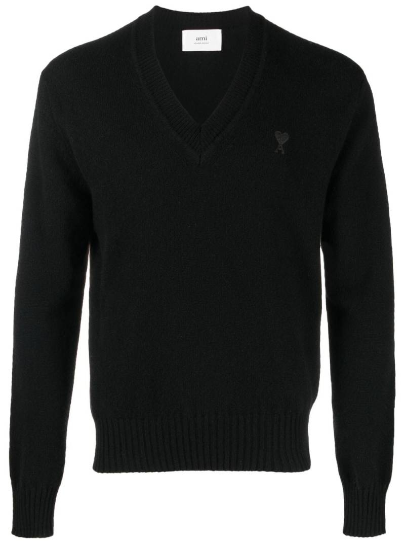 AMI Paris V-neck knitted jumper - Black von AMI Paris