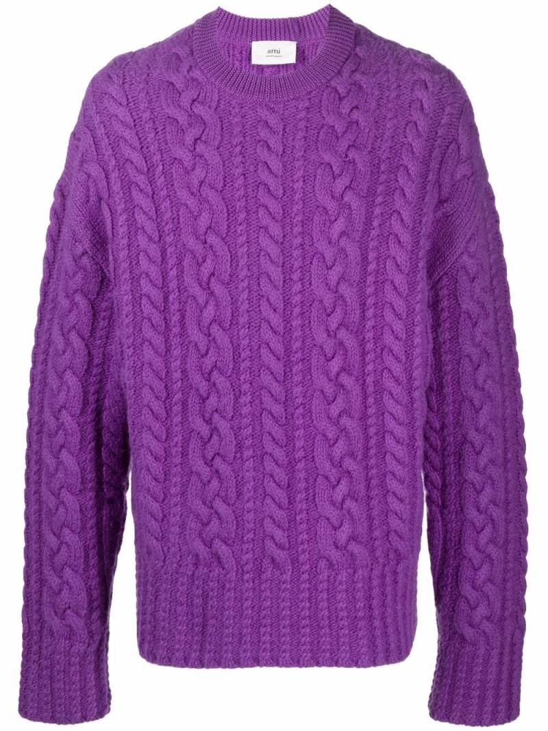 AMI Paris cable-knit crew-neck jumper - Purple von AMI Paris