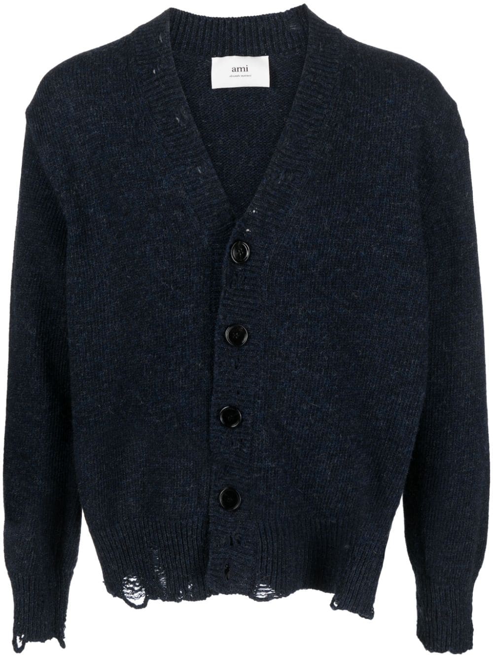 AMI Paris distressed-effect virgin-wool cardigan - Blue von AMI Paris