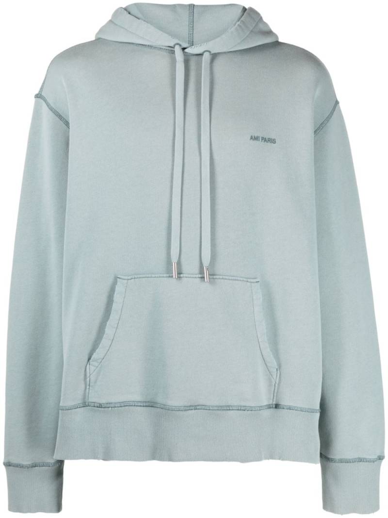 AMI Paris logo-embroidered cotton hoodie - Green von AMI Paris