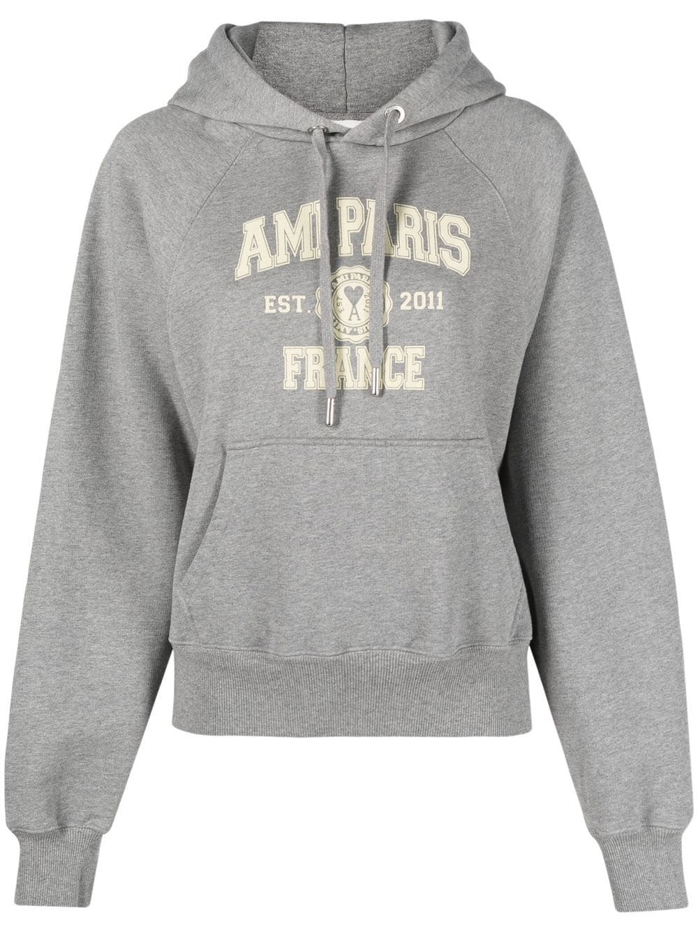 AMI Paris logo-print organic cotton hoodie - Grey von AMI Paris