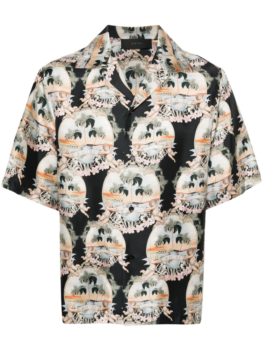 AMIRI angels landscape-print bowling shirt - Black von AMIRI