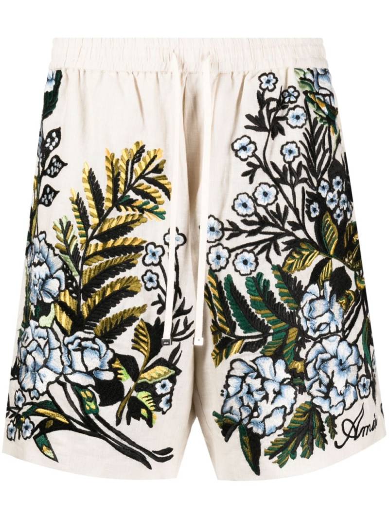 AMIRI floral-embroidered linen track shorts - Brown von AMIRI