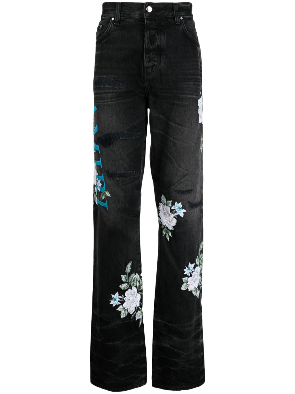 AMIRI floral-print straight-leg jeans - Black von AMIRI