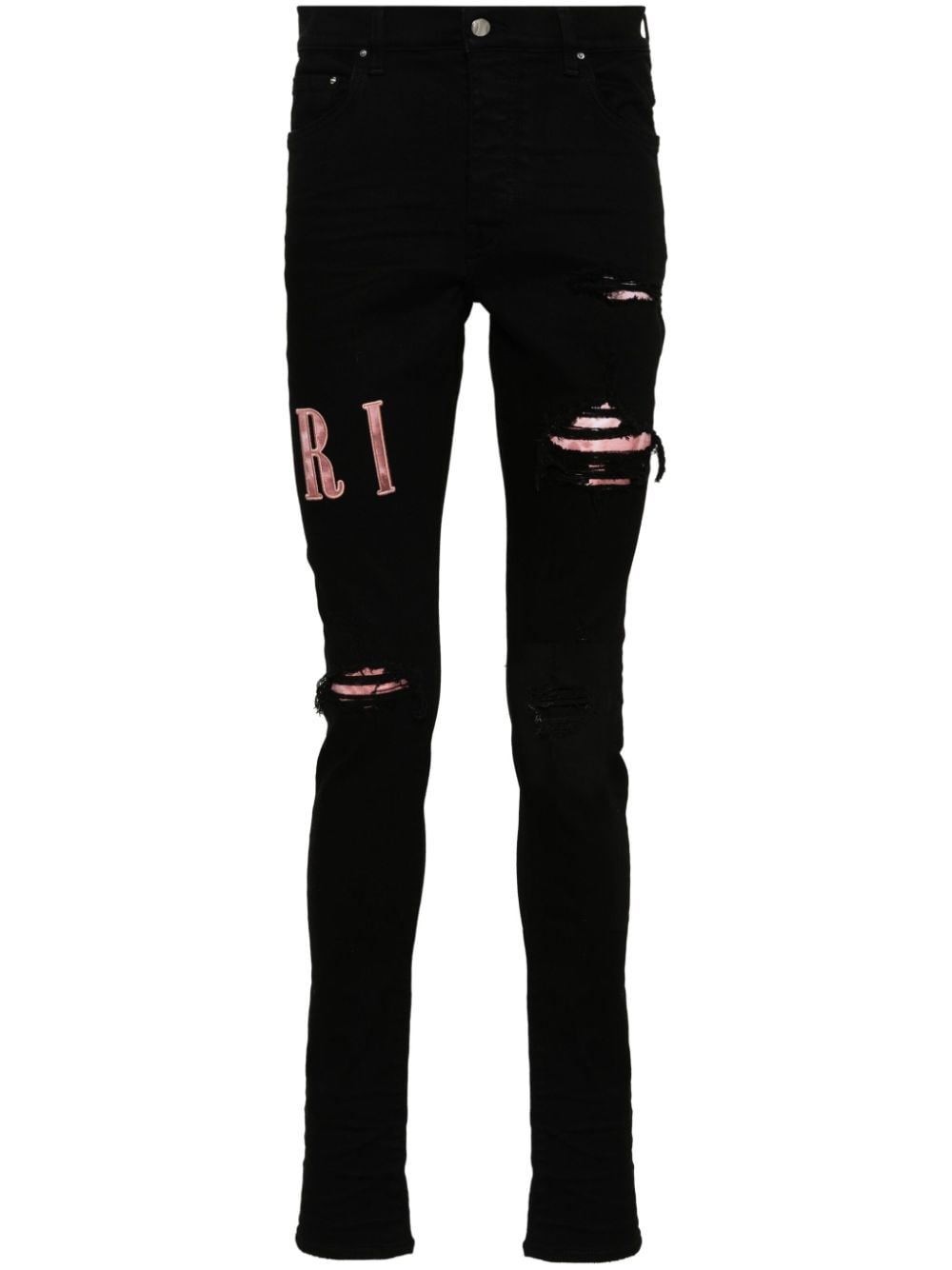 AMIRI waxed logo-appliqué skinny jeans - Black von AMIRI