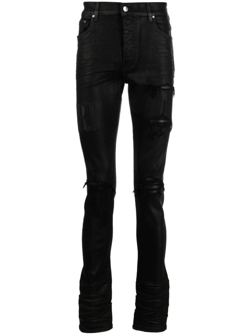 AMIRI logo-embroidered distressed slim-cut jeans - Black von AMIRI