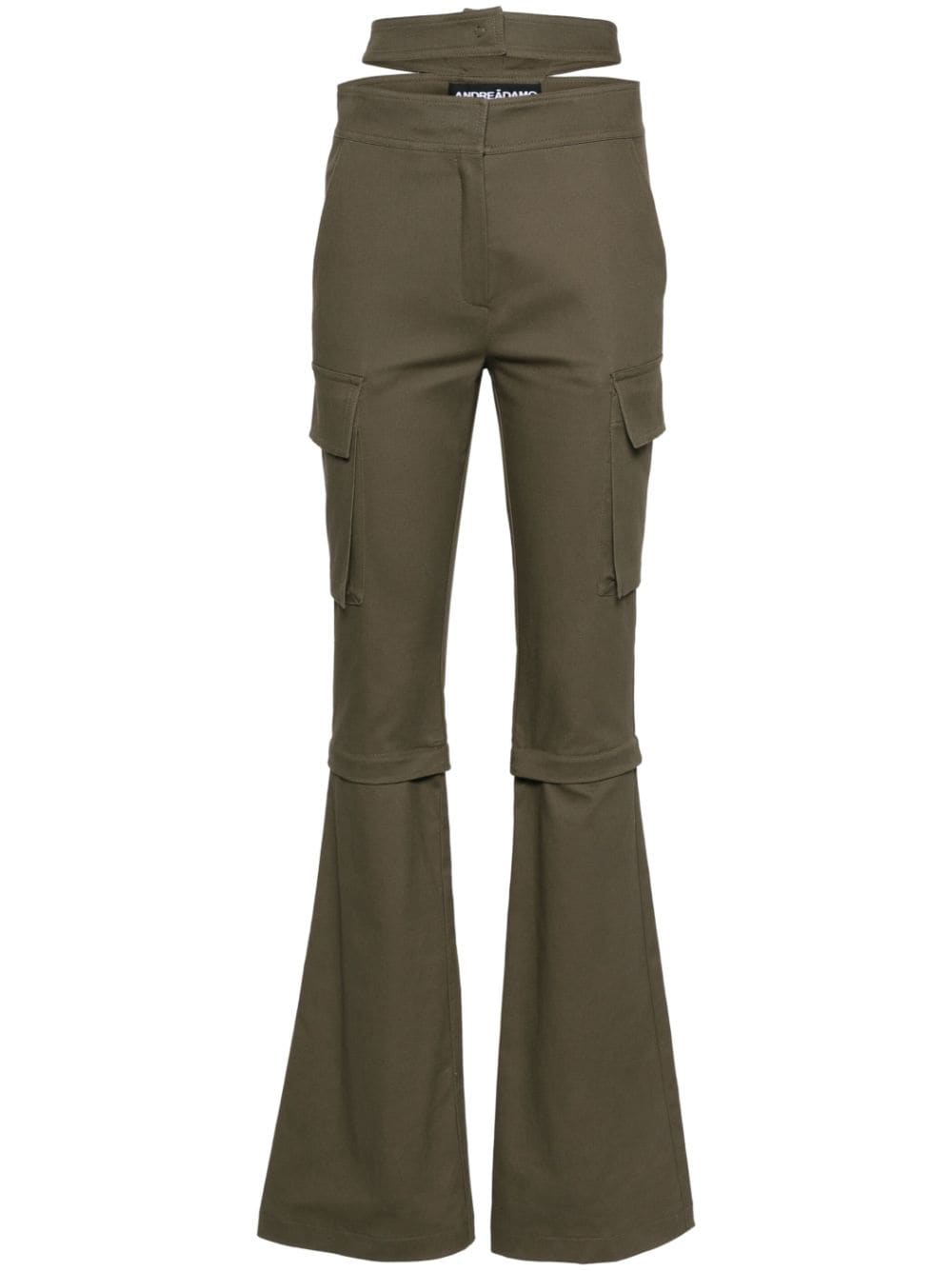 ANDREĀDAMO double-belt flared trousers - Green von ANDREĀDAMO